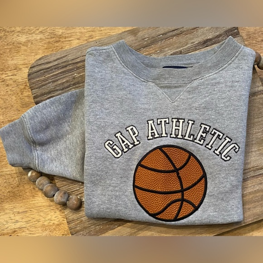 Vintage Gap Kid’s XS Gray “Gap Athletic” Basketball Graphic Cotton/Poly Pullover